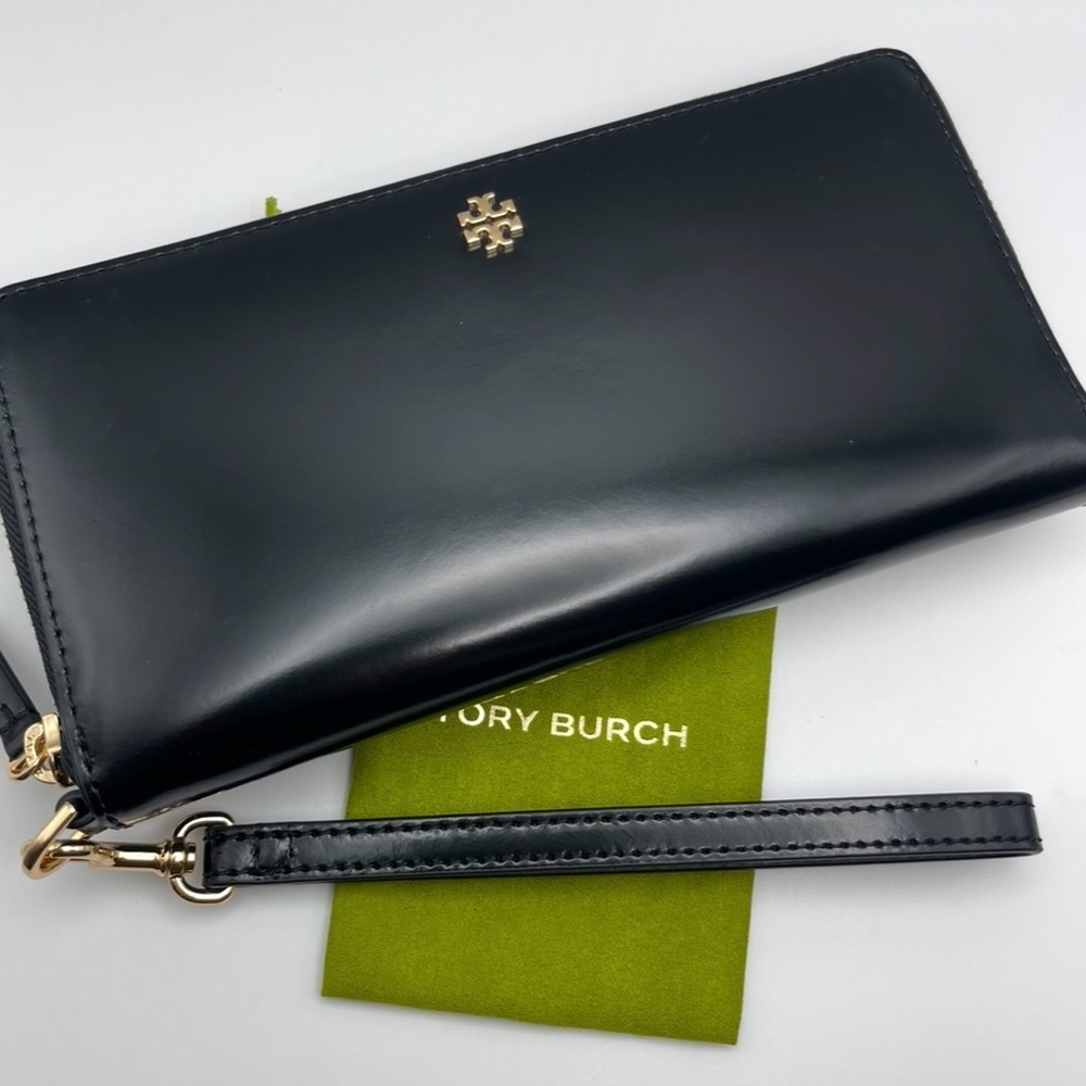 Tory Burch Black Wristlet with Gold Accents